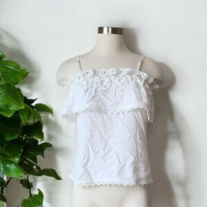 RedSky White Lace Peasant Blouse Top Prairie Off Shoulder Medium